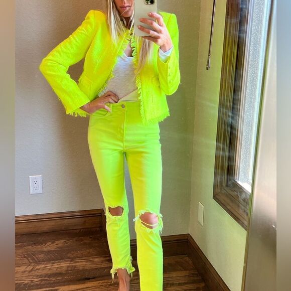 L’AGENCE High Line Lime Neon Green Destructed ONE OF A KIND RARE 25 Jean - Picture 7 of 10
